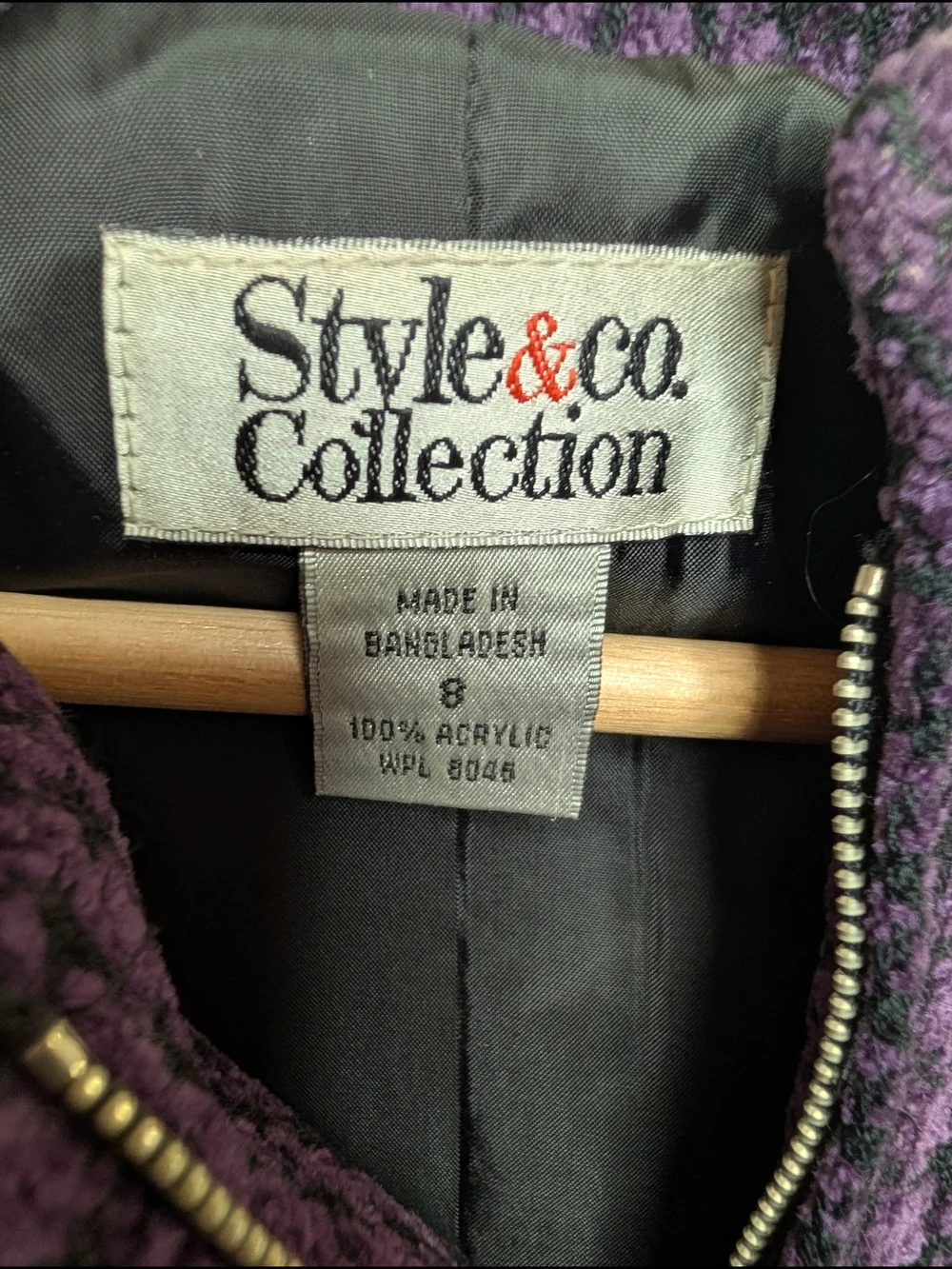 Style & Co Purple Houndstooth Check Zip Jacket Size 8